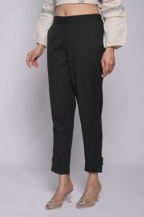 Cotton Flex Button Straight Pant