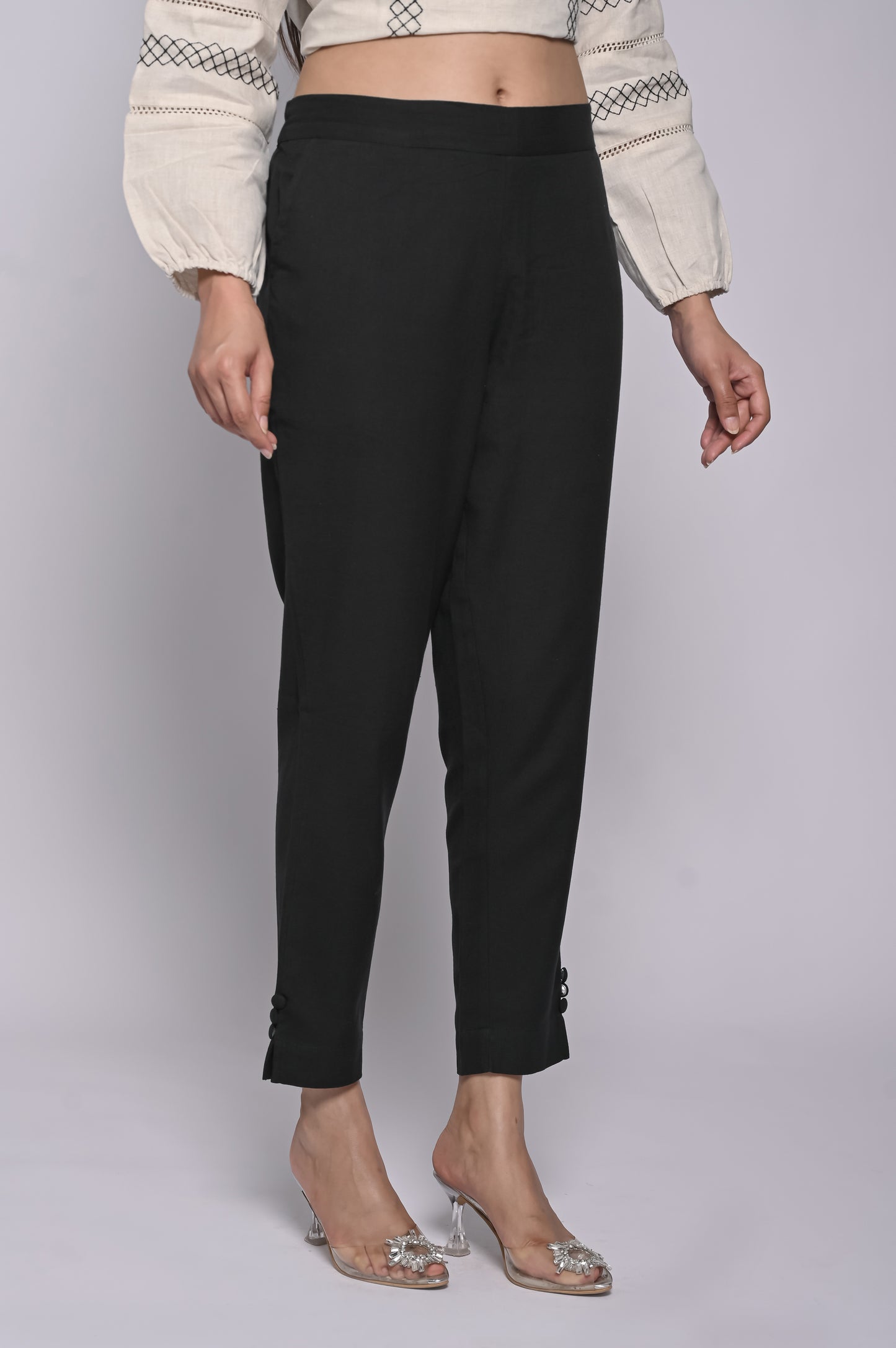 Cotton Flex Button Straight Pant