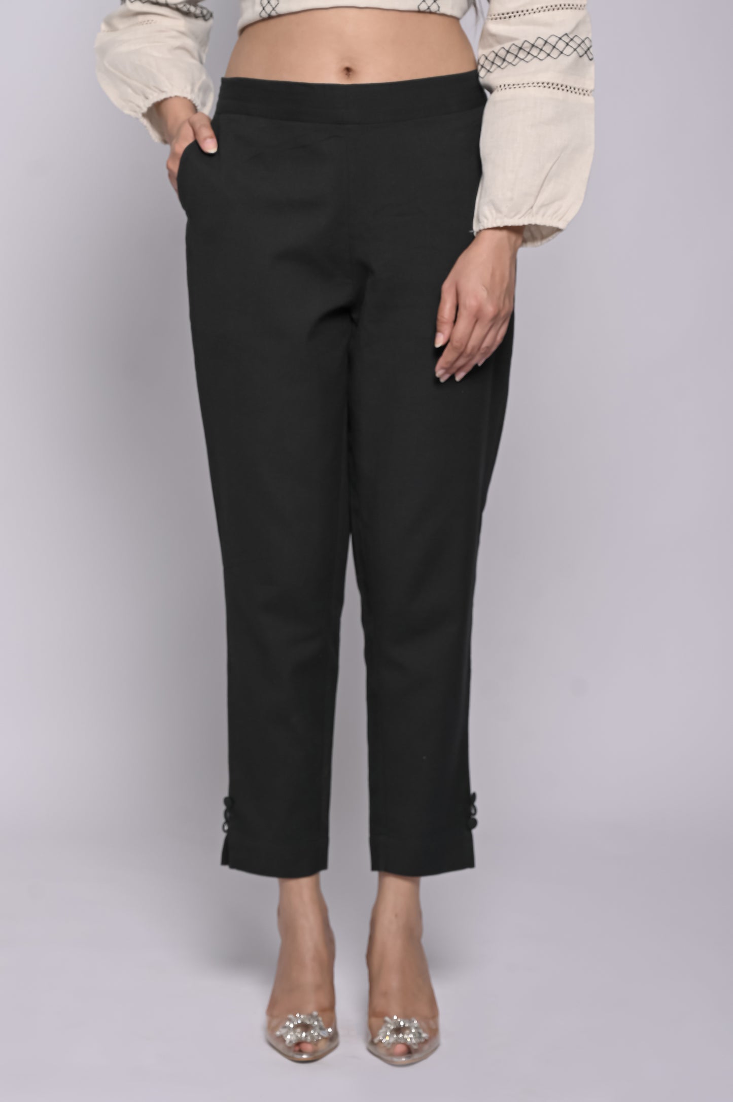 Cotton Flex Button Straight Pant