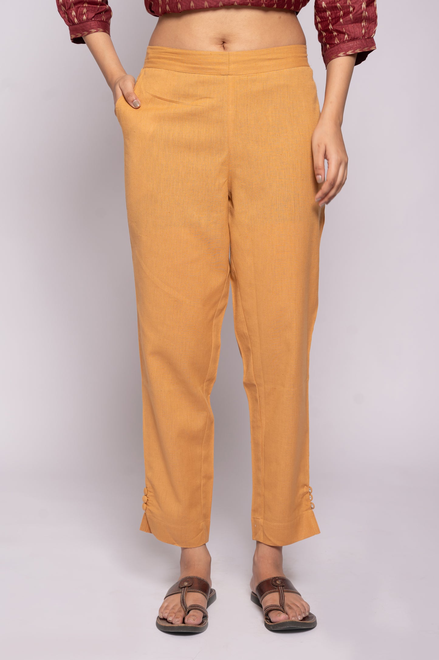 Cotton Flex Button Straight Pant