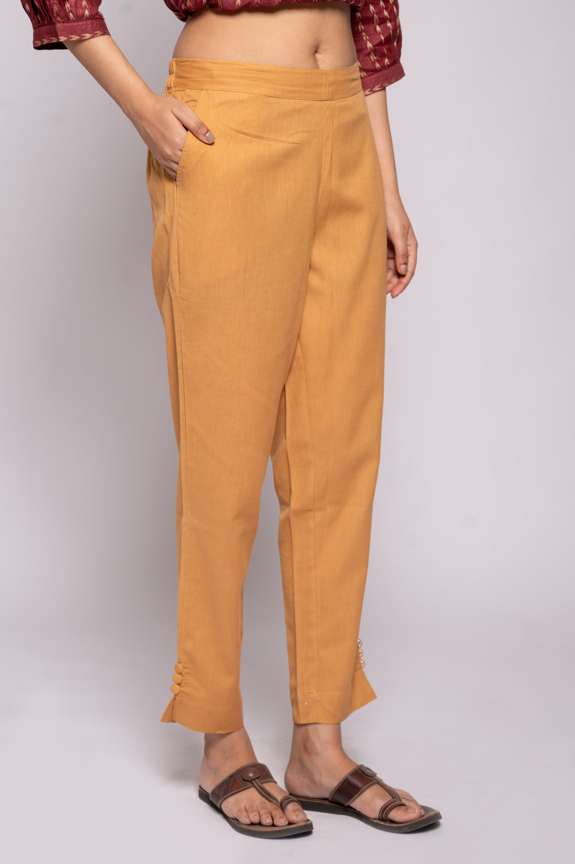 Cotton Flex Button Straight Pant