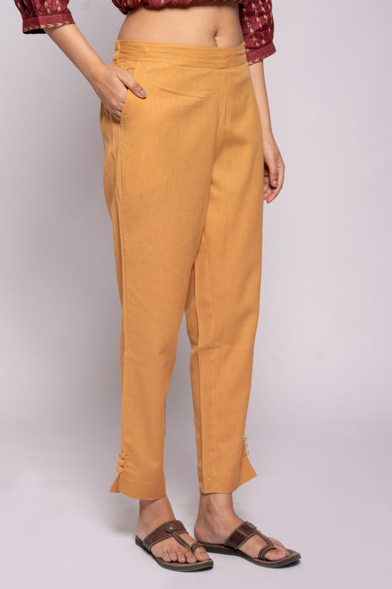 Cotton Flex Button Straight Pant