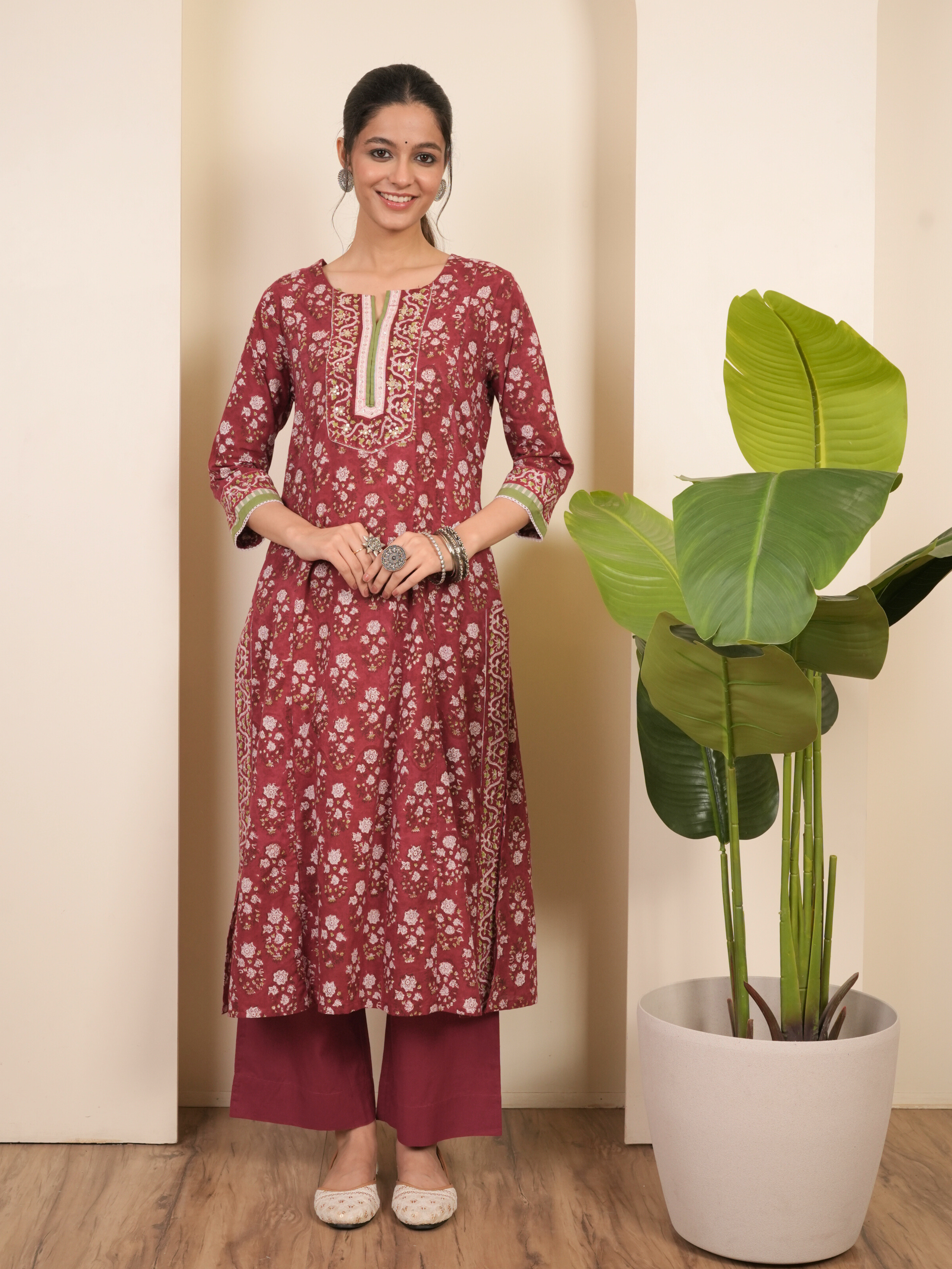 Berry Pink Cotton Kurta Dupatta Set (Pant Not Included)