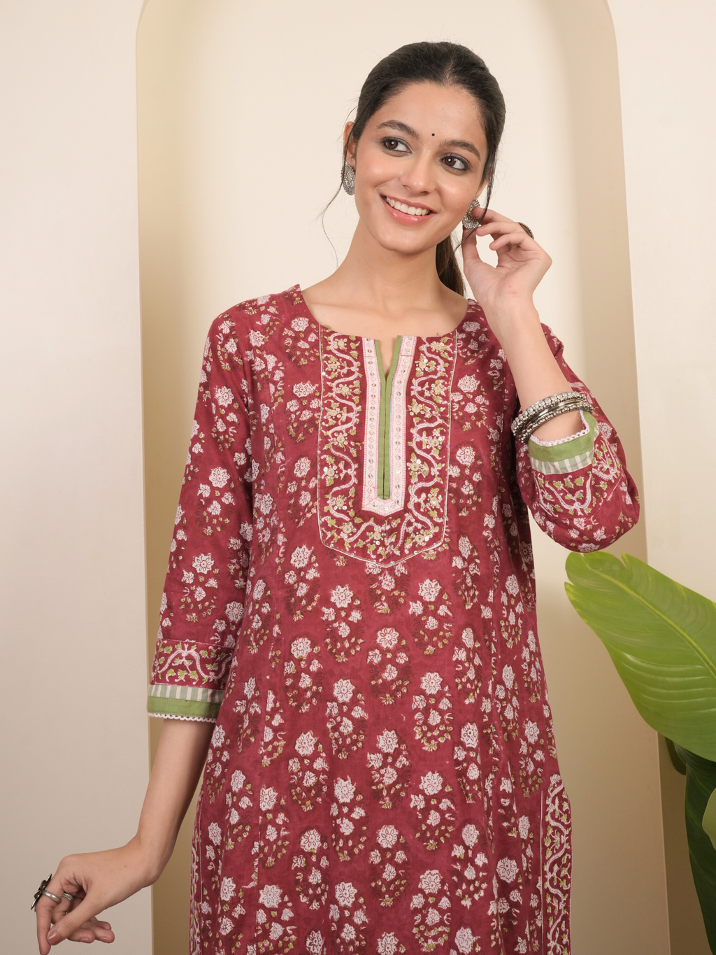 Berry Pink Cotton Kurta Dupatta Set (Pant Not Included)