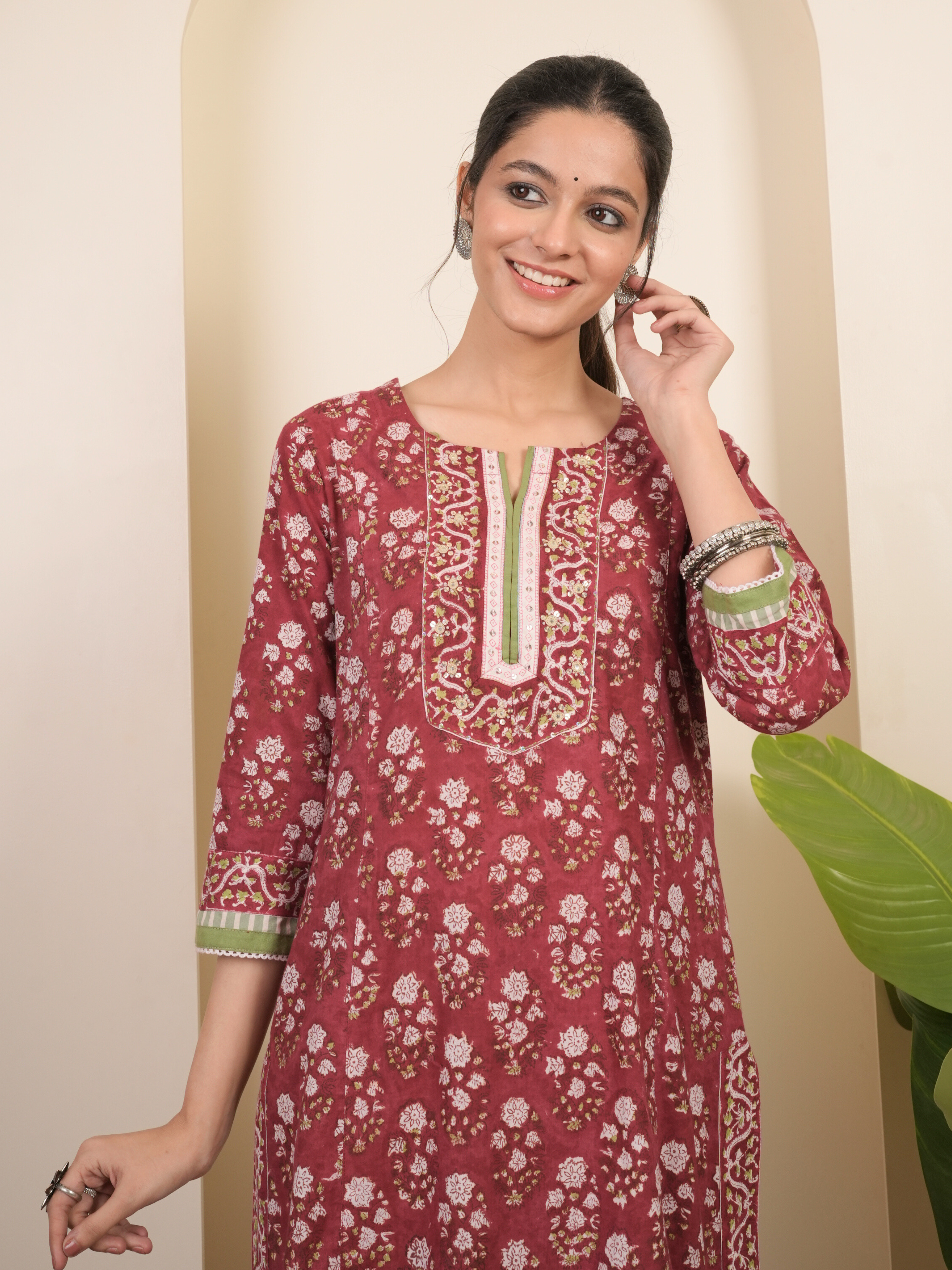 Berry Pink Cotton Kurta Dupatta Set (Pant Not Included)