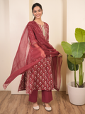 Berry Pink Cotton Kurta Dupatta Set (Pant Not Included)