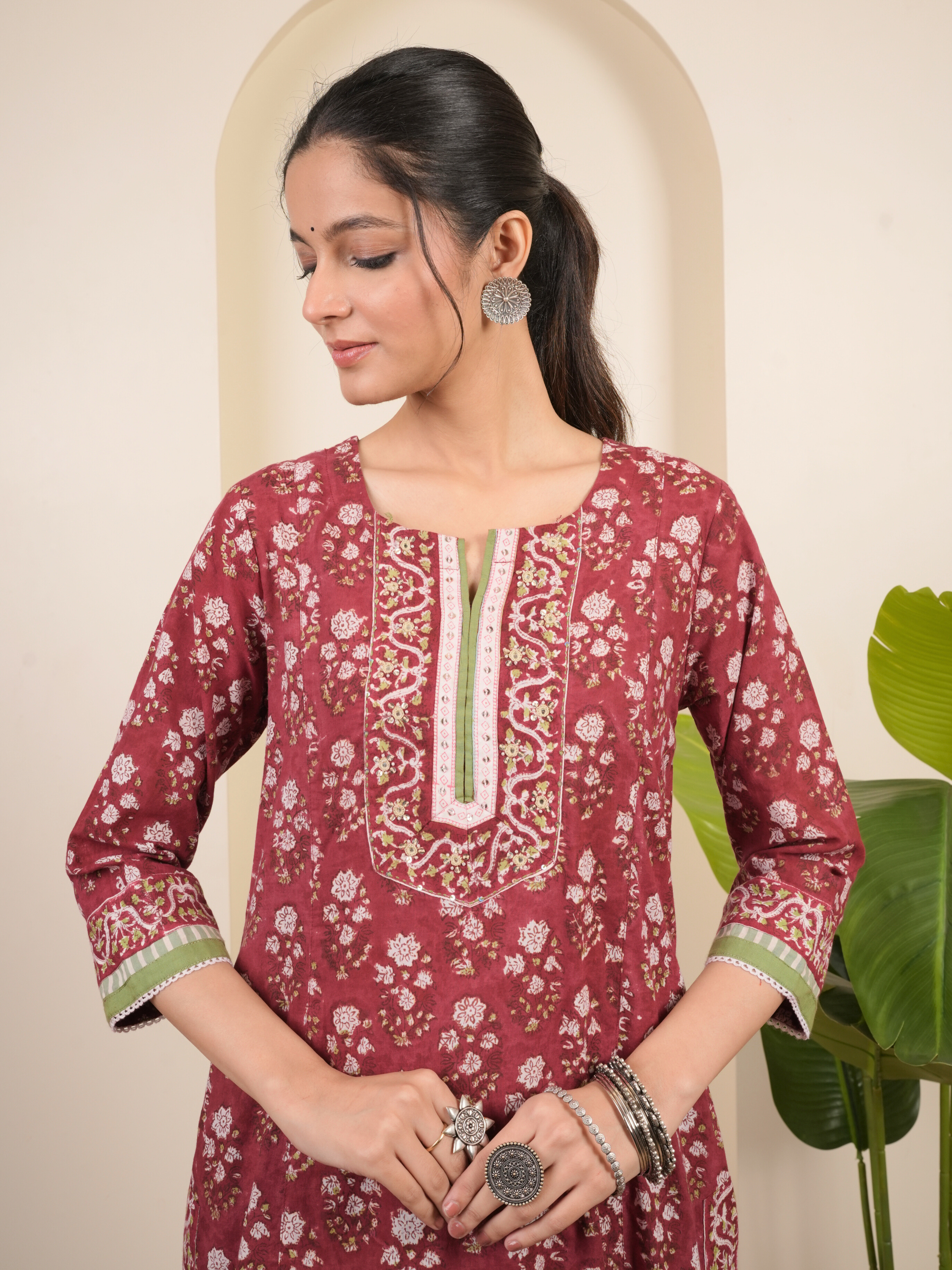 Berry Pink Cotton Kurta Dupatta Set (Pant Not Included)