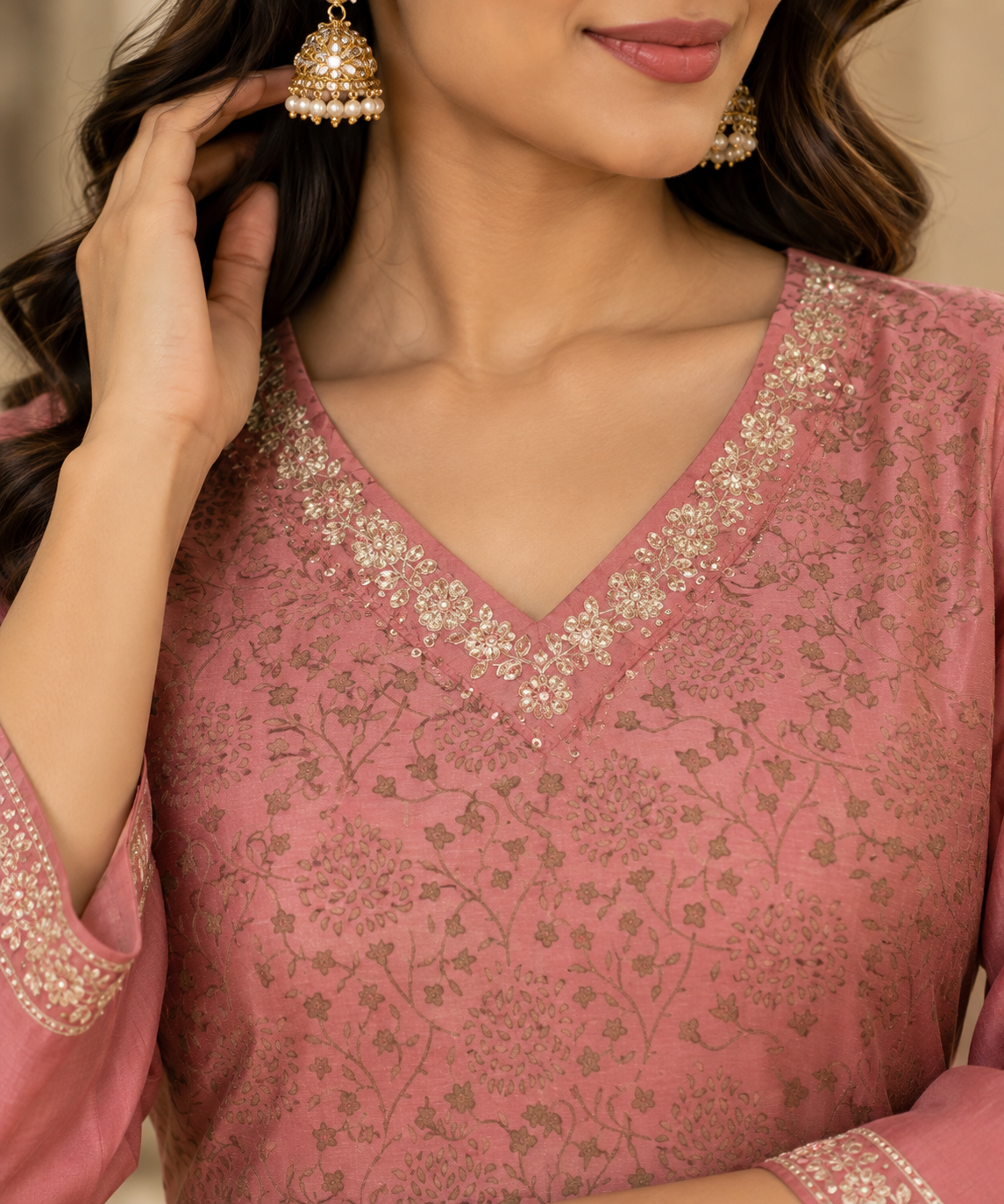 Pink Gold Chanderi Kurta