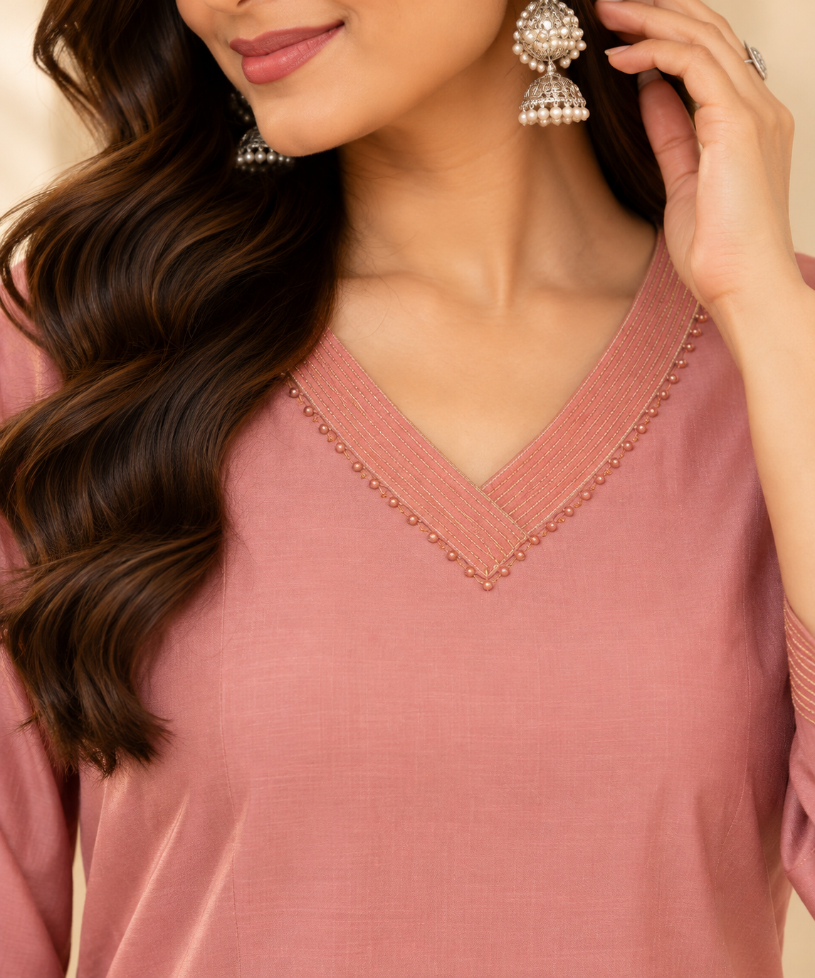 Peach Chanderi Short Kurti