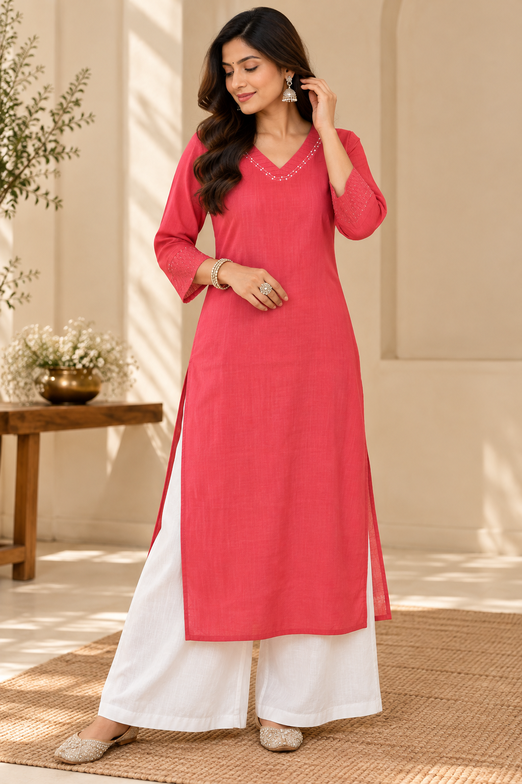 Peach Kurta Dupatta set