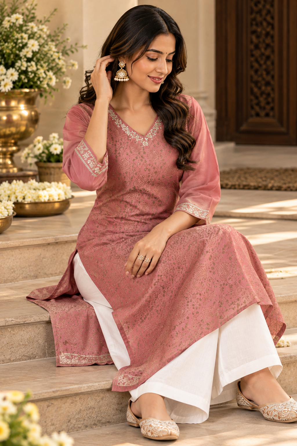 Pink Gold Chanderi Kurta