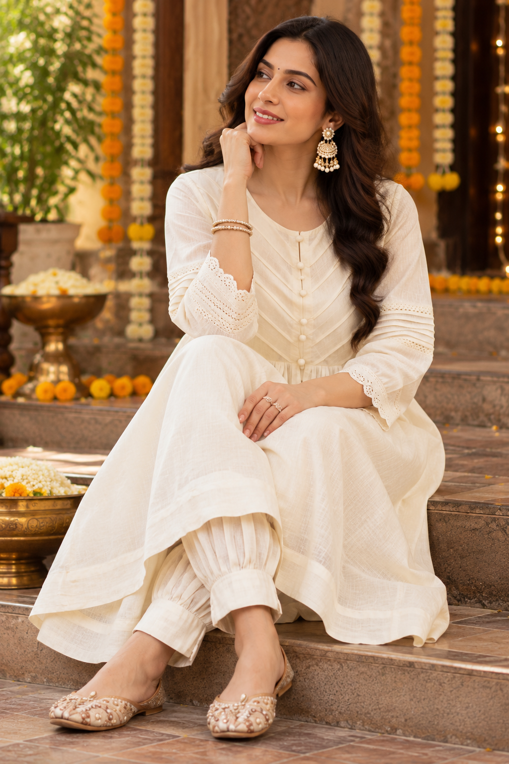 White Cotton Kurta Pant