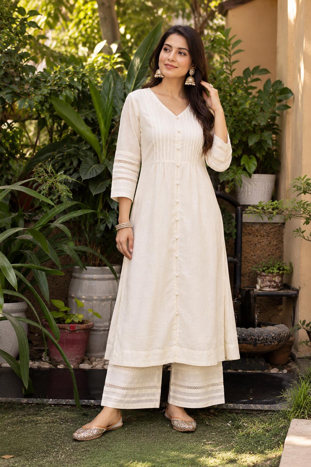 White Cotton Kurta Pant