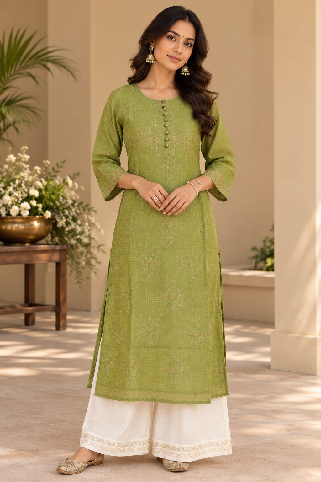 Green Chanderi Kurta Dupatta