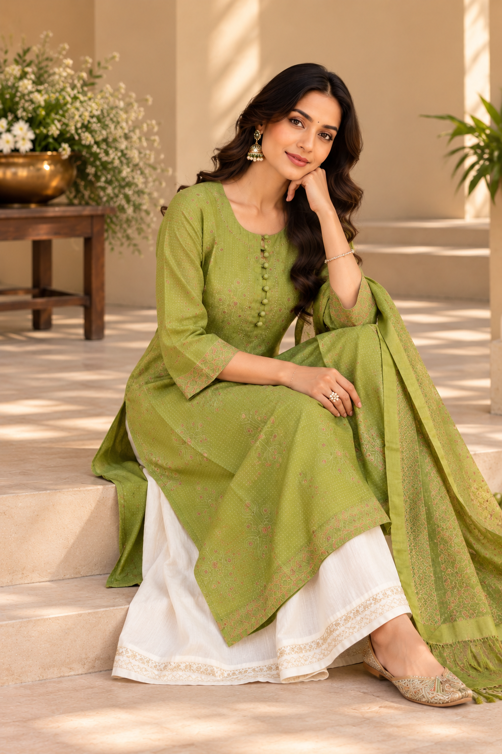 Green Chanderi Kurta Dupatta