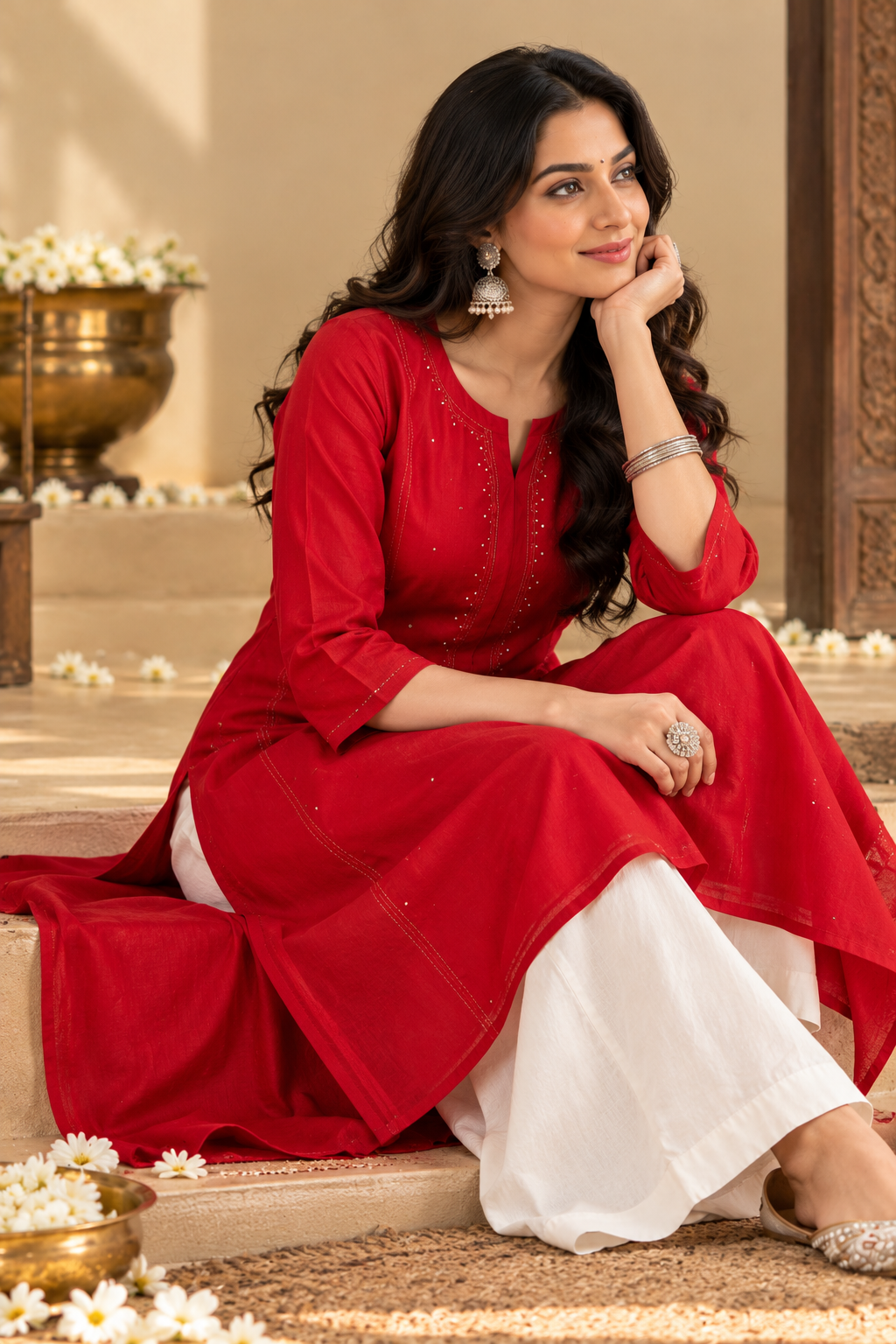 Red Chanderi kurta