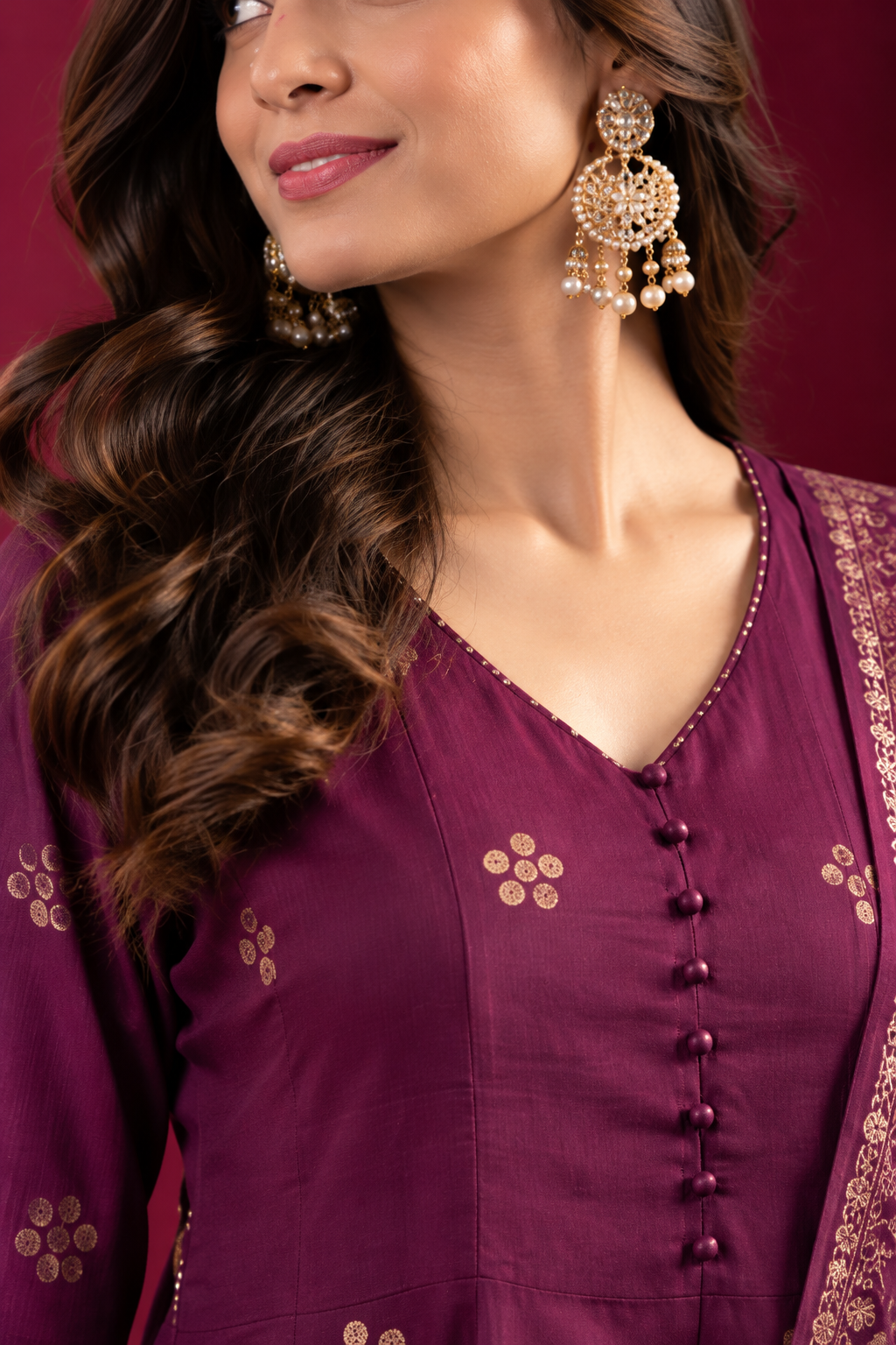Wine Cotton Complete Suit Set