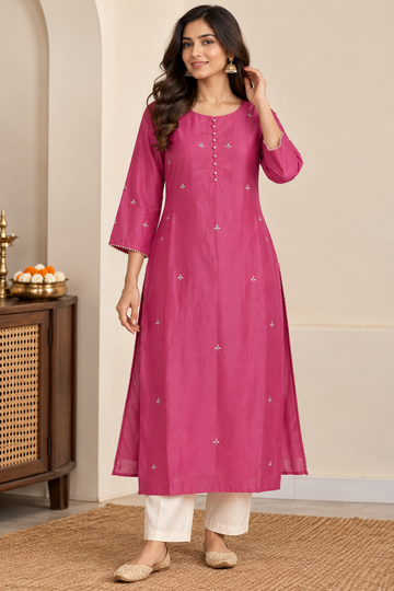 Magenta Pink Chanderi kurta