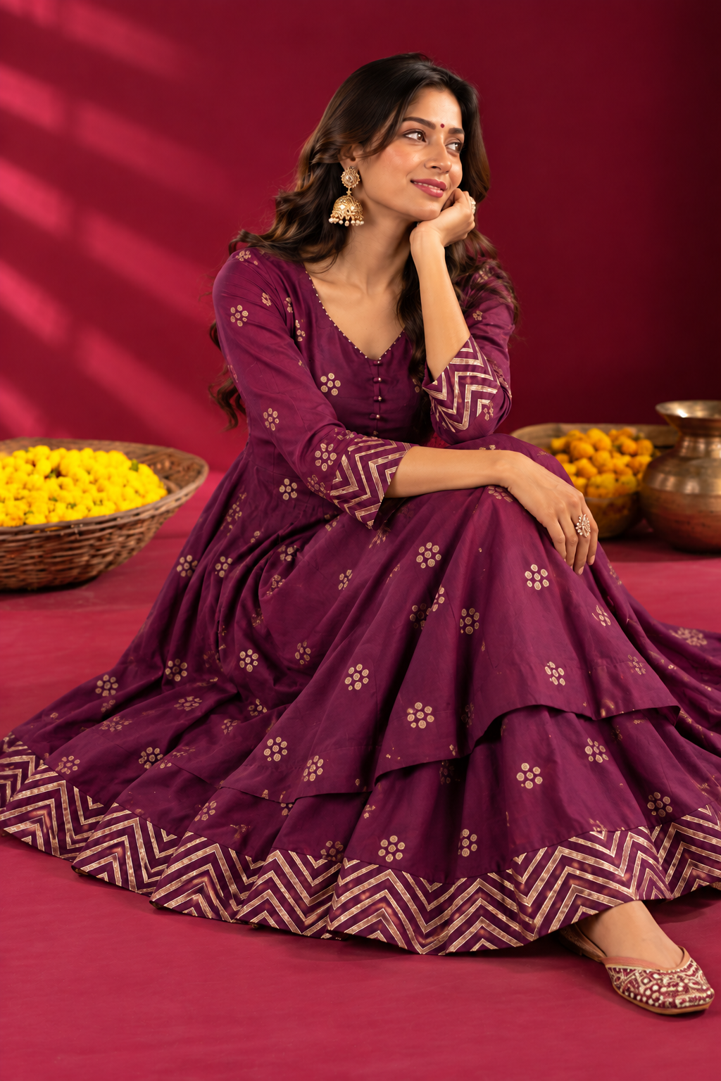 Wine Cotton Complete Suit Set