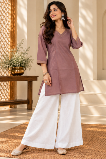 Wine Chanderi Short Kurti