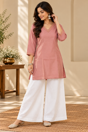 Peach Chanderi Short Kurti
