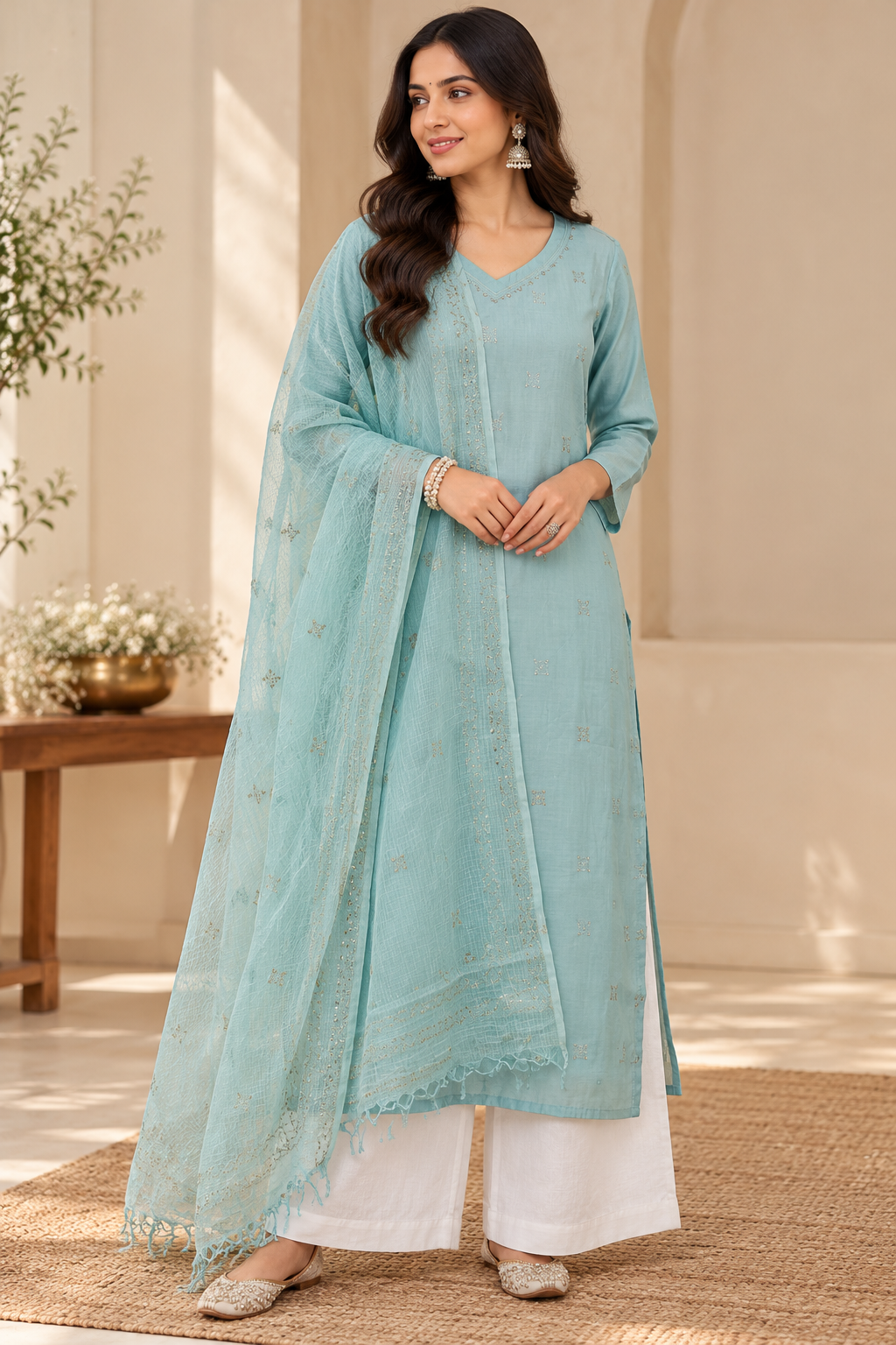 Powder Blue Kurta Dupatta