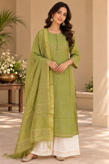 Green Chanderi Kurta Dupatta