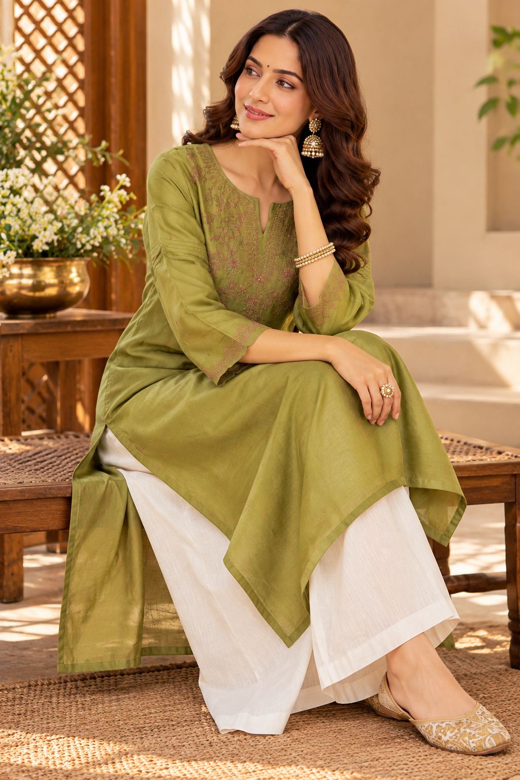 Green kurta Dupatta