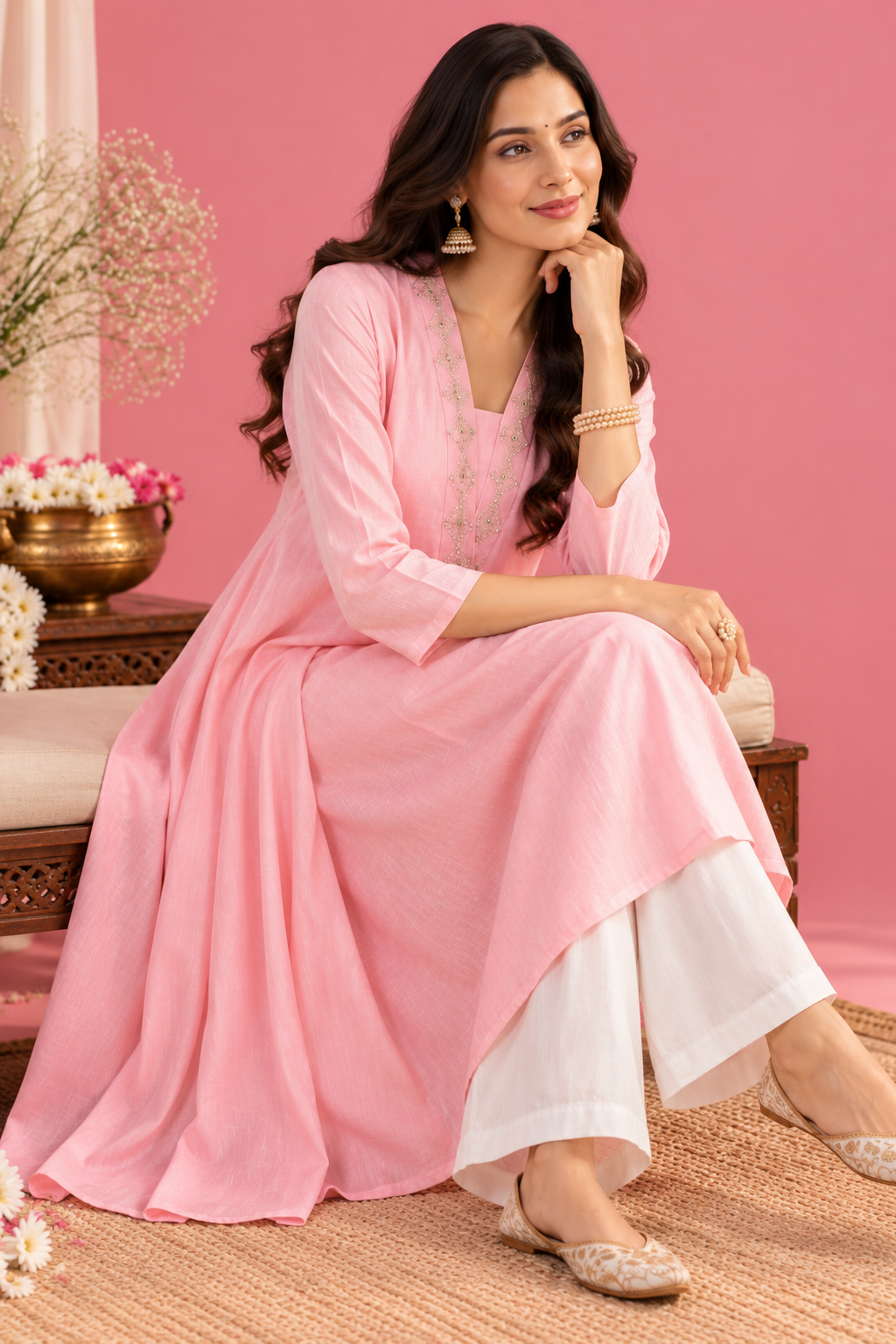 Baby Pink chanderi kurta
