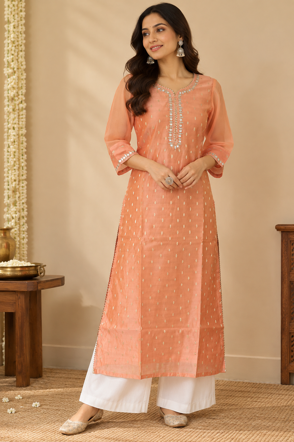 Peach Chanderi Kurta