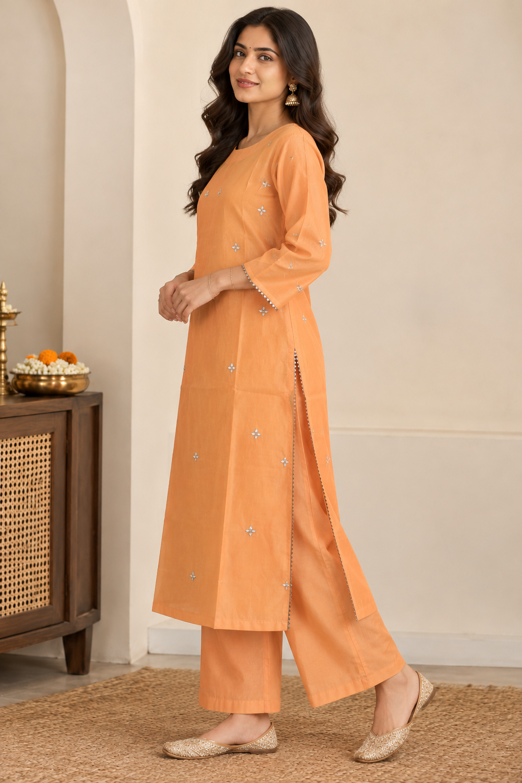 Pastel Orange Chanderi kurta