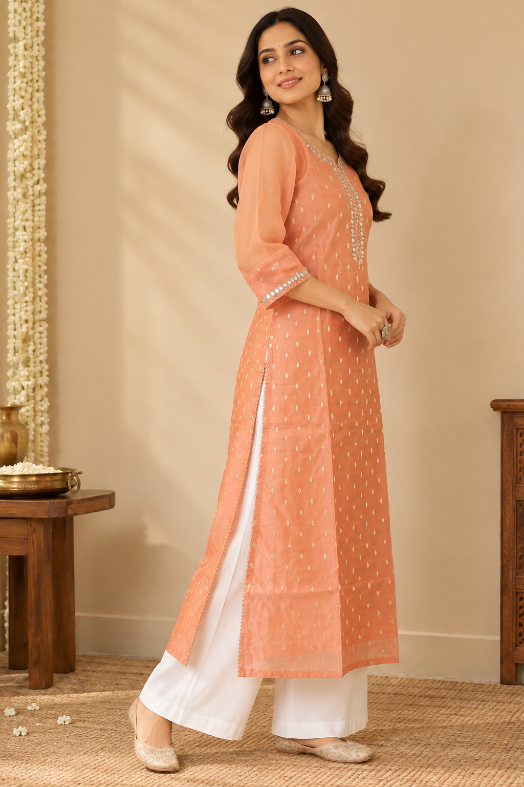 Peach Chanderi Kurta