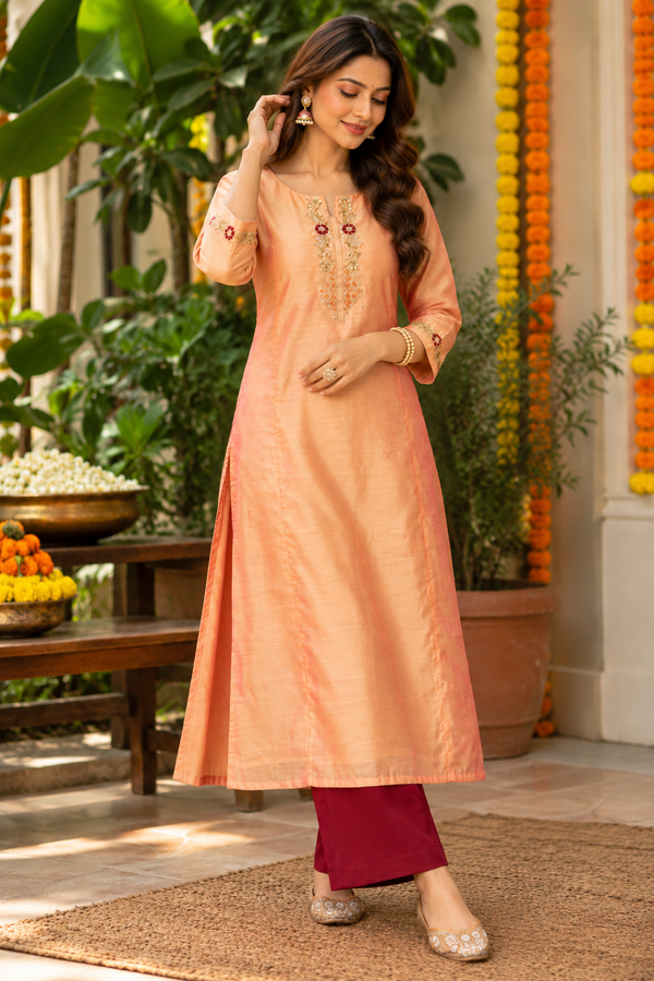 Orange Chanderi Kurta