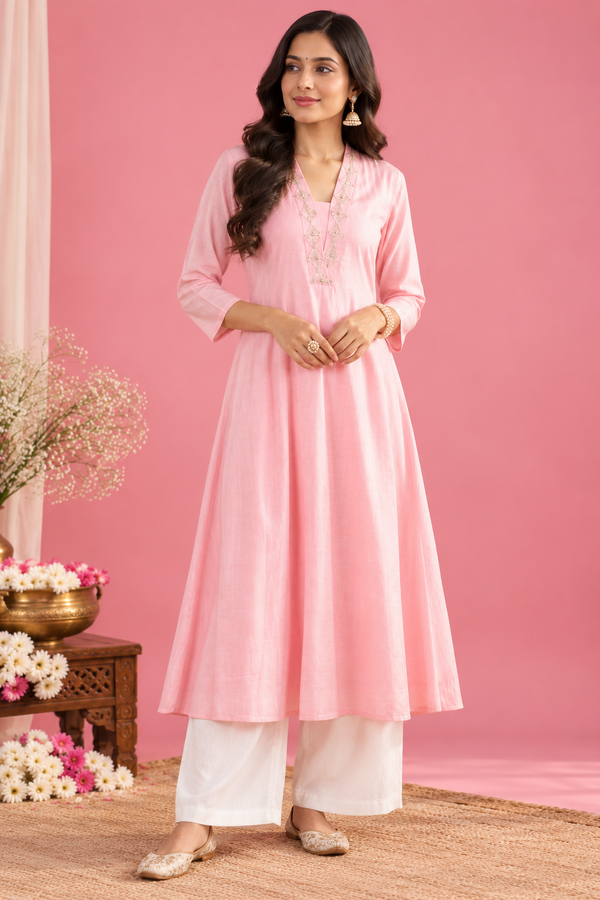 Baby Pink chanderi kurta
