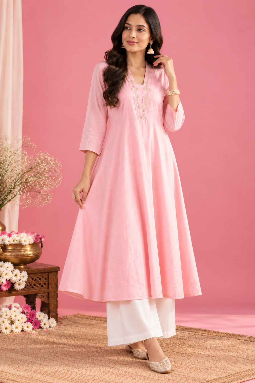 Baby Pink chanderi kurta