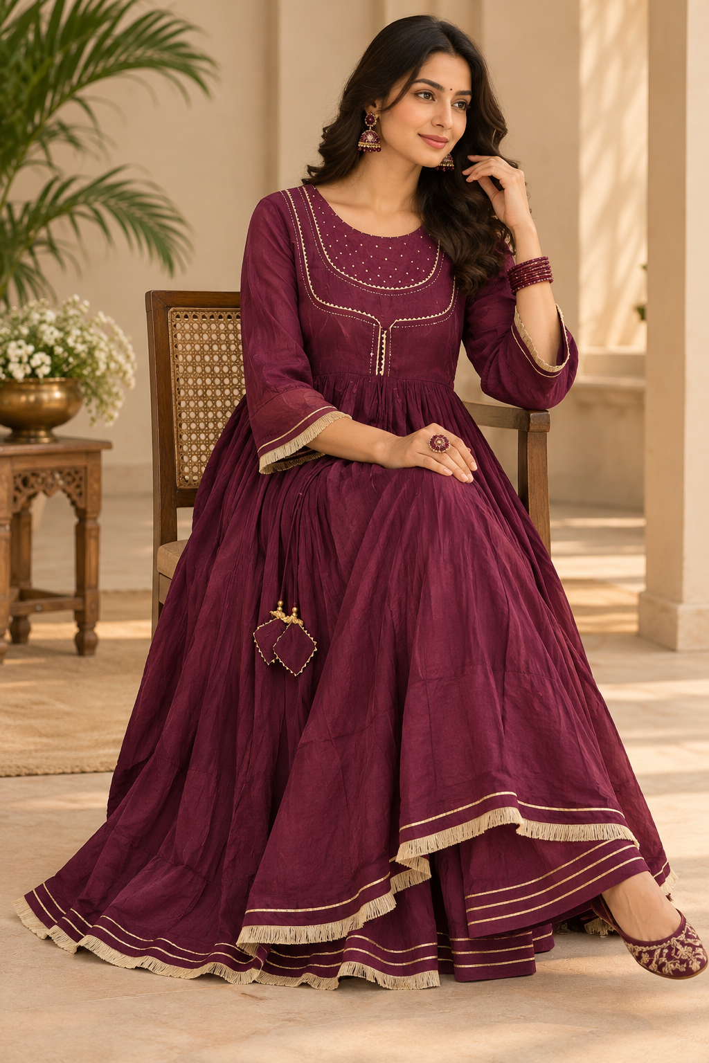 Brinjal upada silk and dupatta chanderi Complete Suit Set