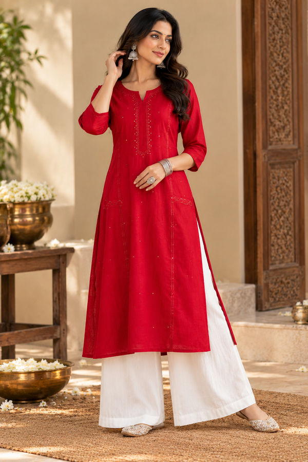 Red Chanderi kurta