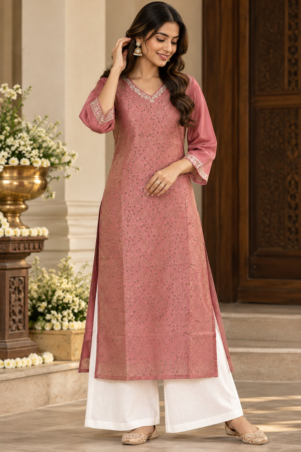 Pink Gold Chanderi Kurta