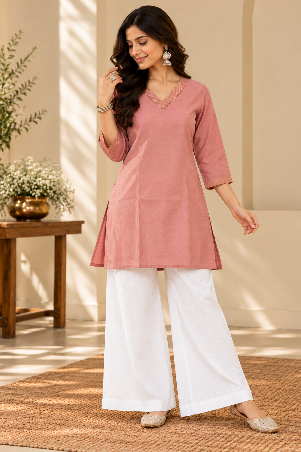 Peach Chanderi Short Kurti