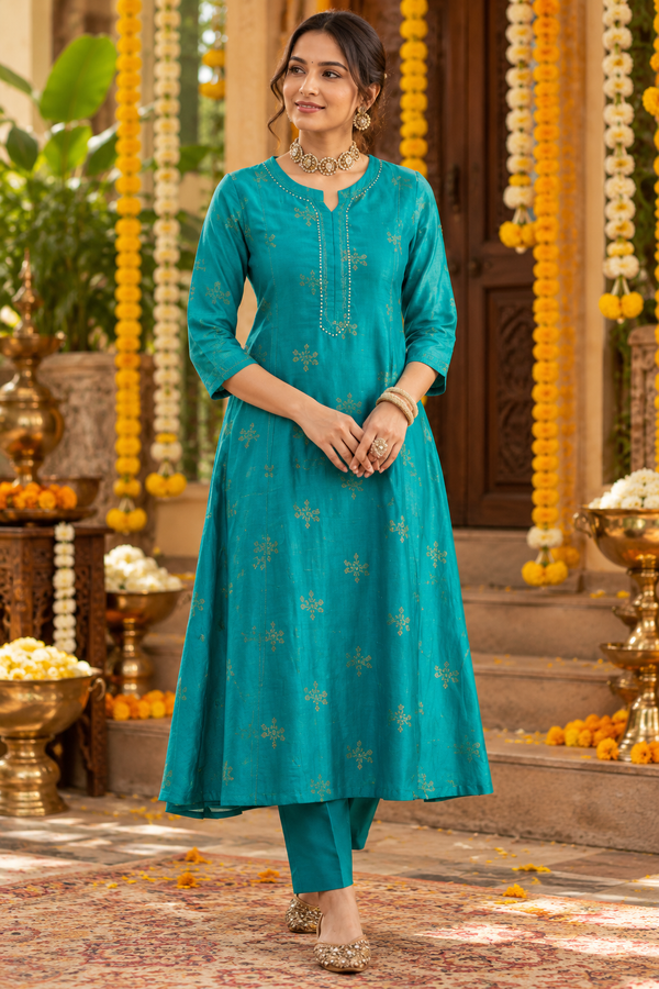 Rama Green Chanderi Kurta