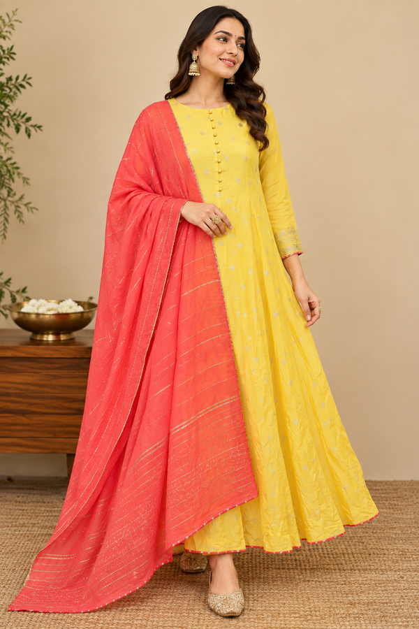 Yellow Round Neck Complete Suit Set