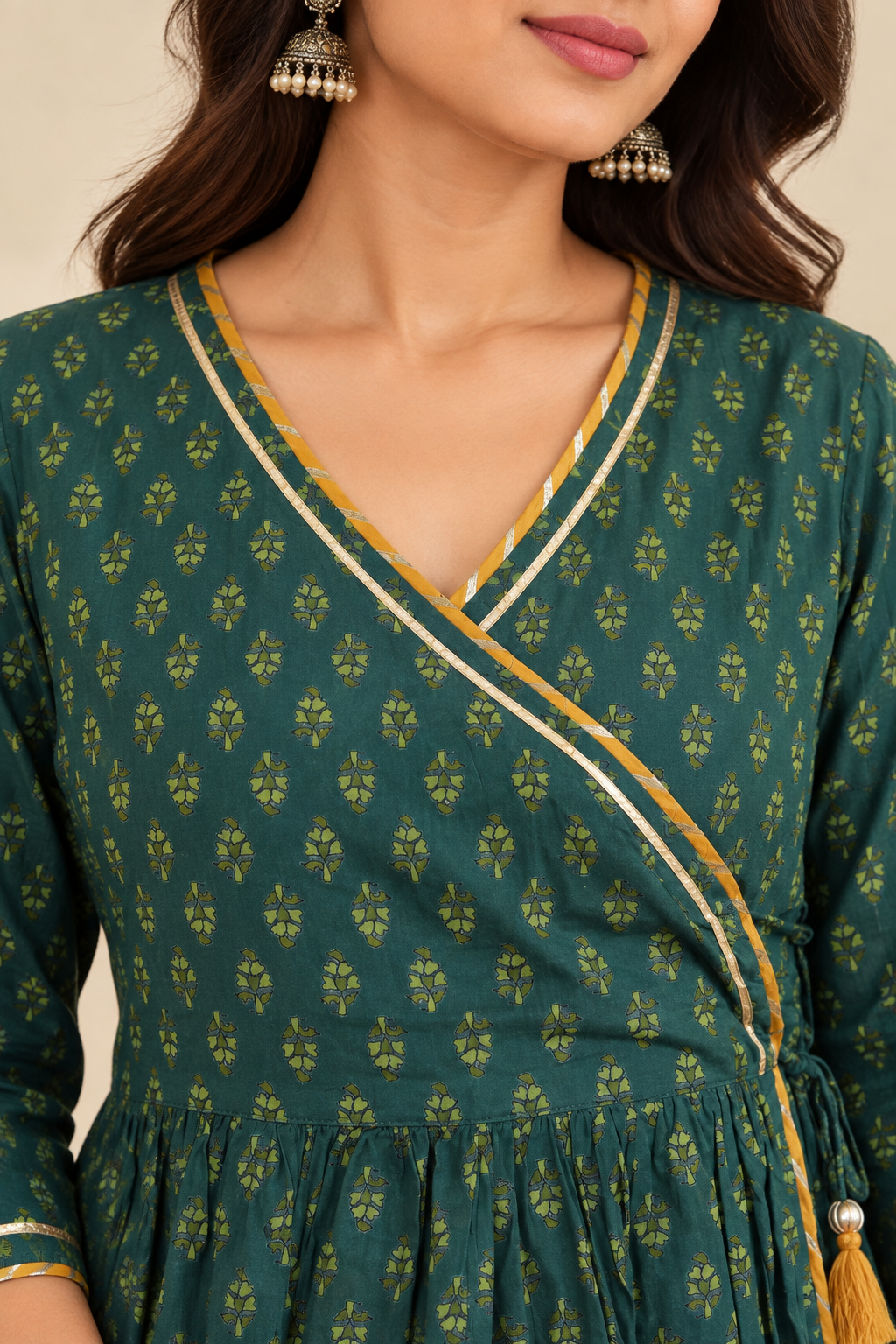Teal Cotton Angrakha Kurta With Dhoti