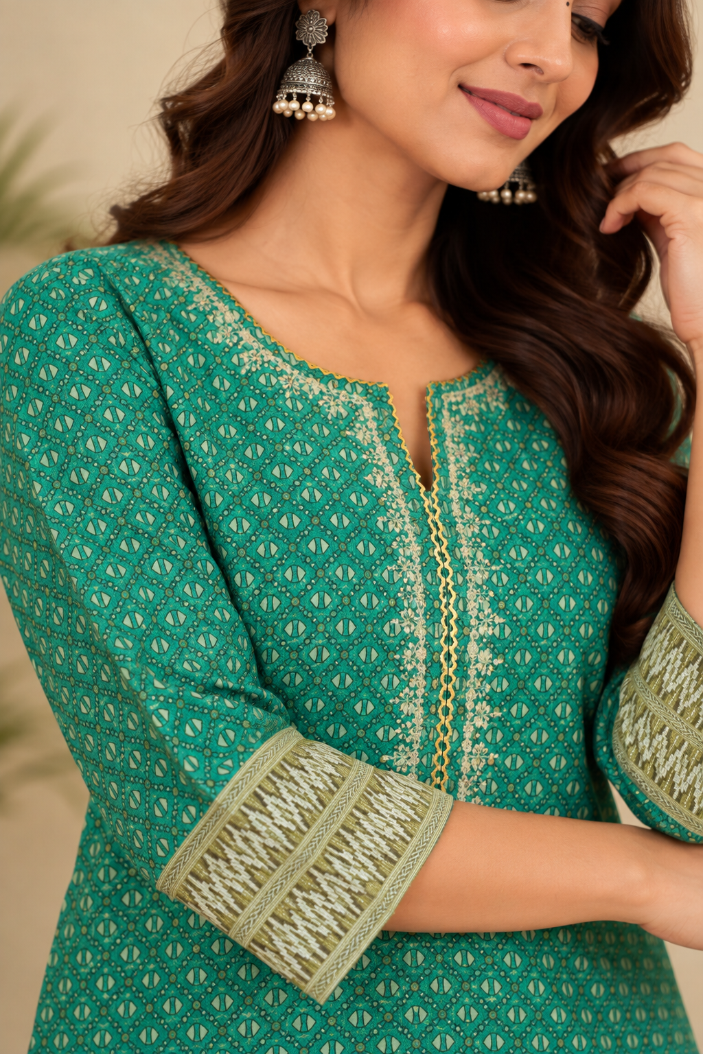 Jungle Green Chanderi Kurta Dupatta Set