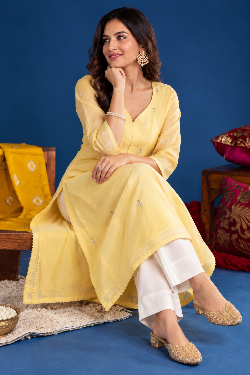 Yellow Chanderi Kurta