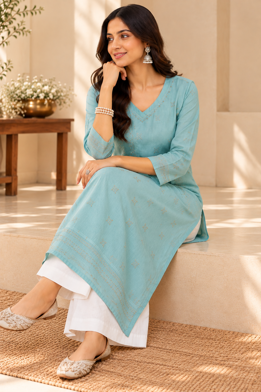 Powder Blue Kurta Dupatta