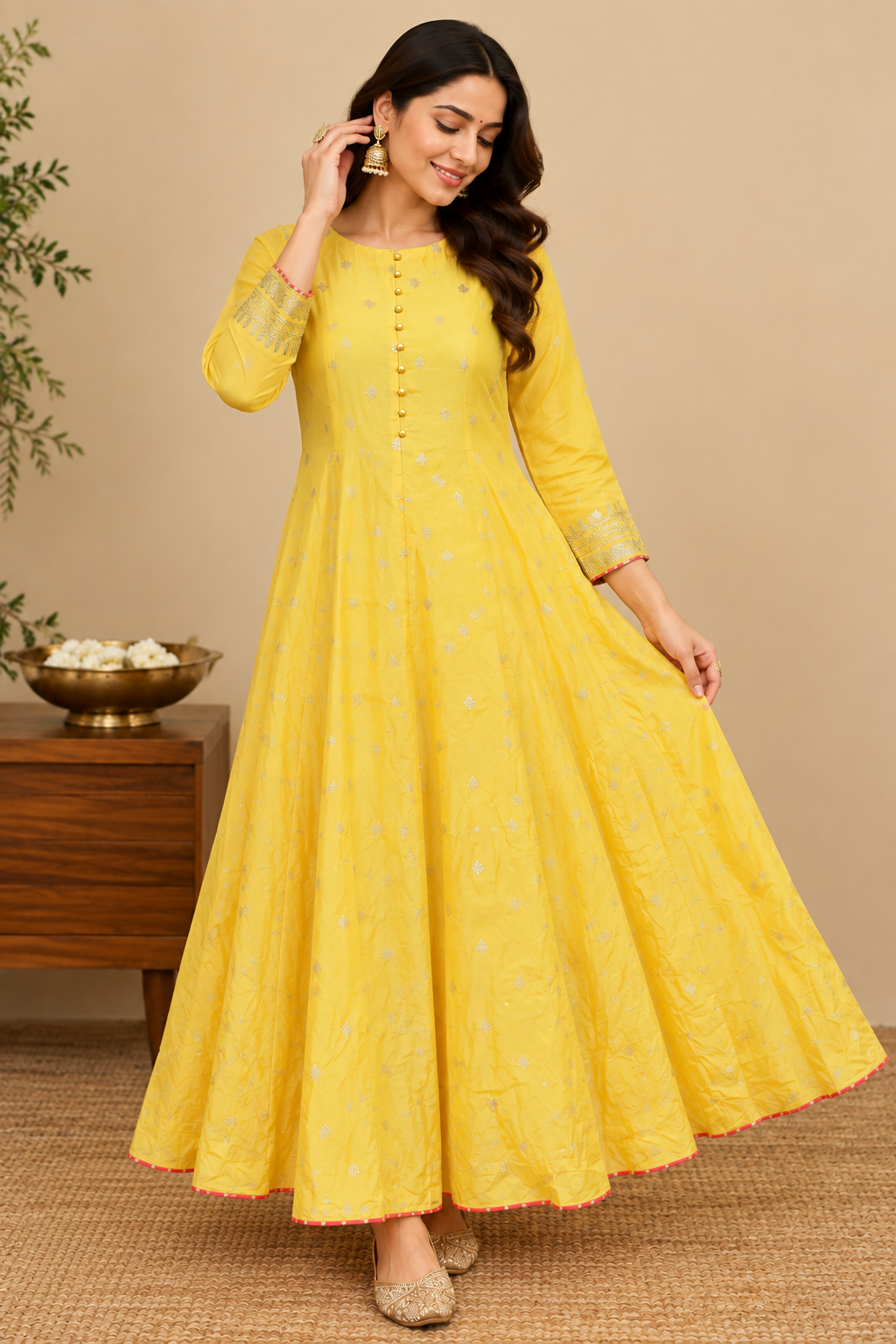 Yellow Round Neck Complete Suit Set