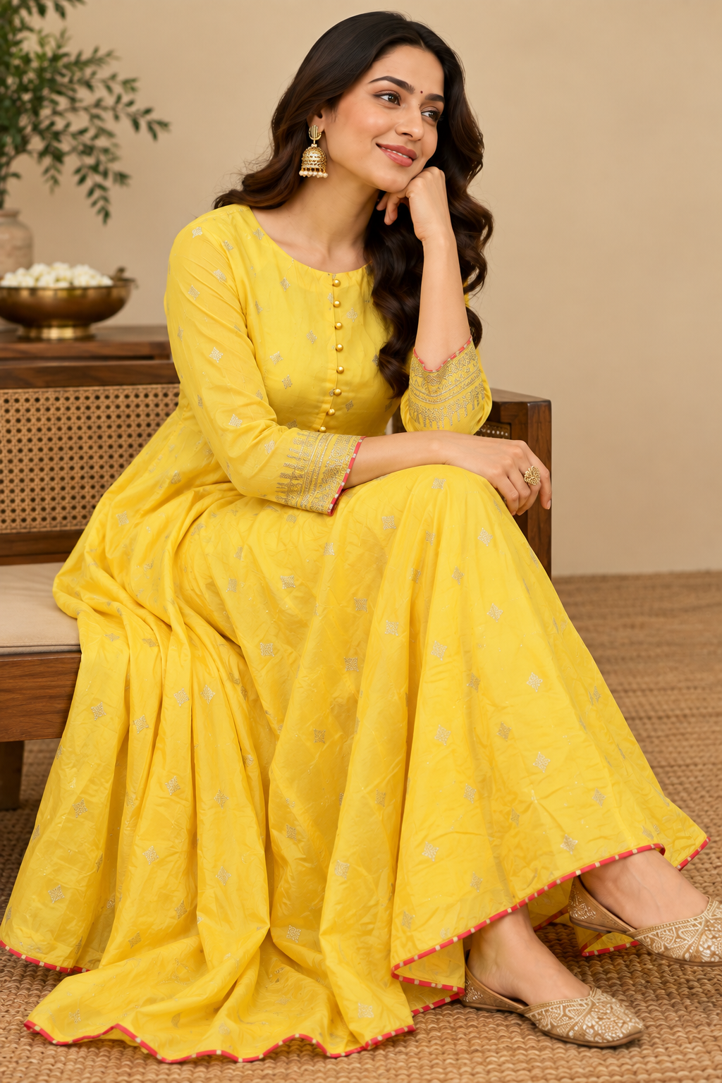 Yellow Round Neck Complete Suit Set
