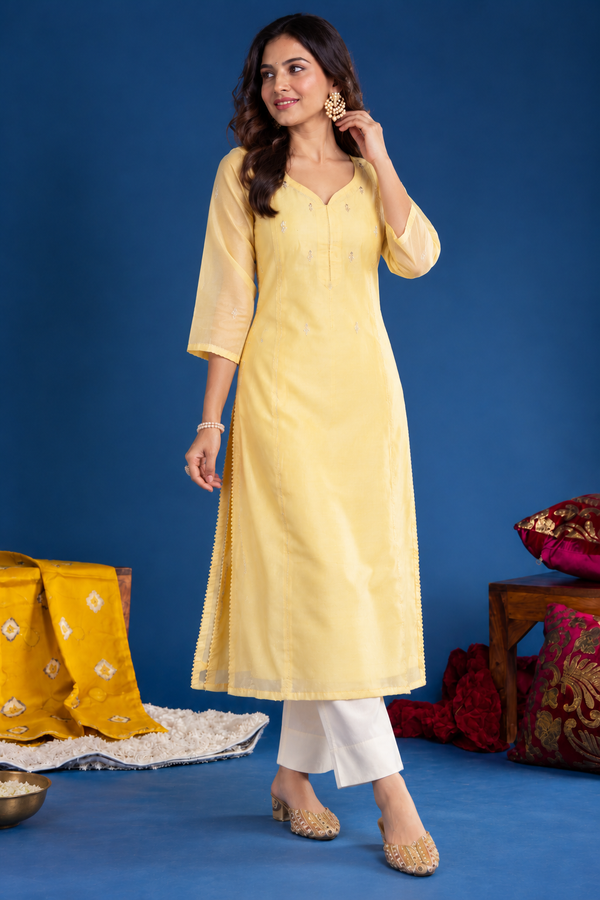 Yellow Chanderi Kurta