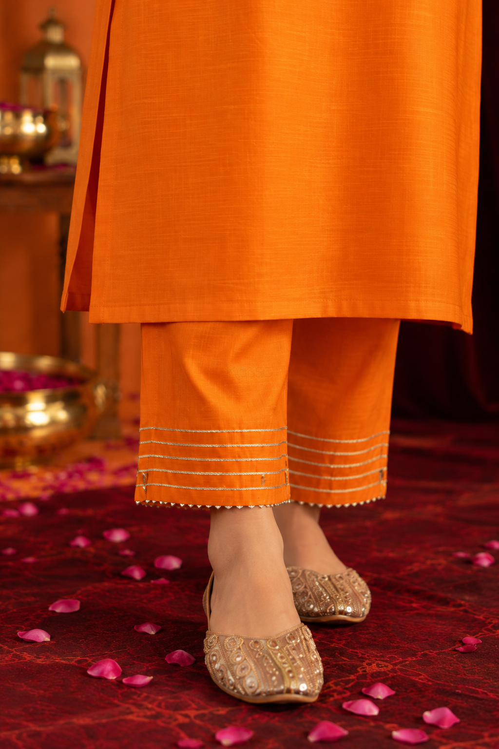 Orange And Pink Chanderi Complete Suit Set