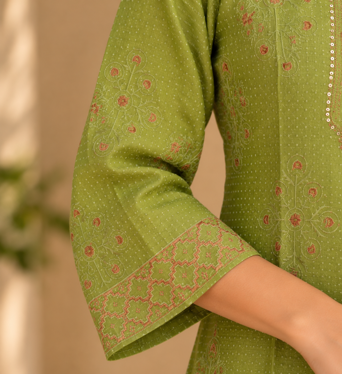 Green Chanderi Kurta Dupatta